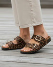 Mules Sandales Femme Double Bride cuir Léopard