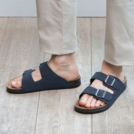 Mules sandales Homme double bride Marine - Isotoner