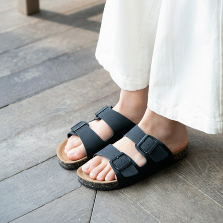 Mules sandales Femme Double Bride Noir - Isotoner