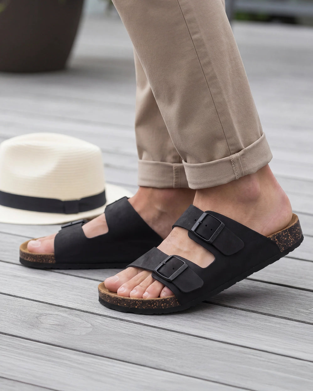 Mules sandales Homme double bride Noir - Isotoner