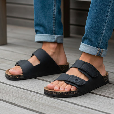 Mules sandales Homme double bride à scratch Noir - Isotoner