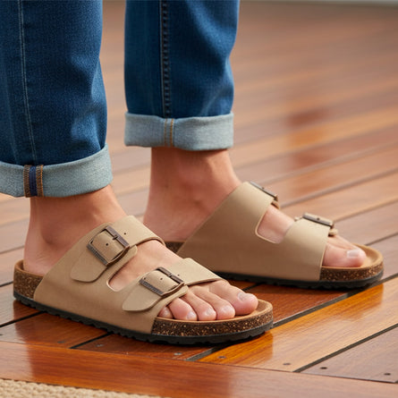 Mules claquettes Homme double bride taupe - Isotoner