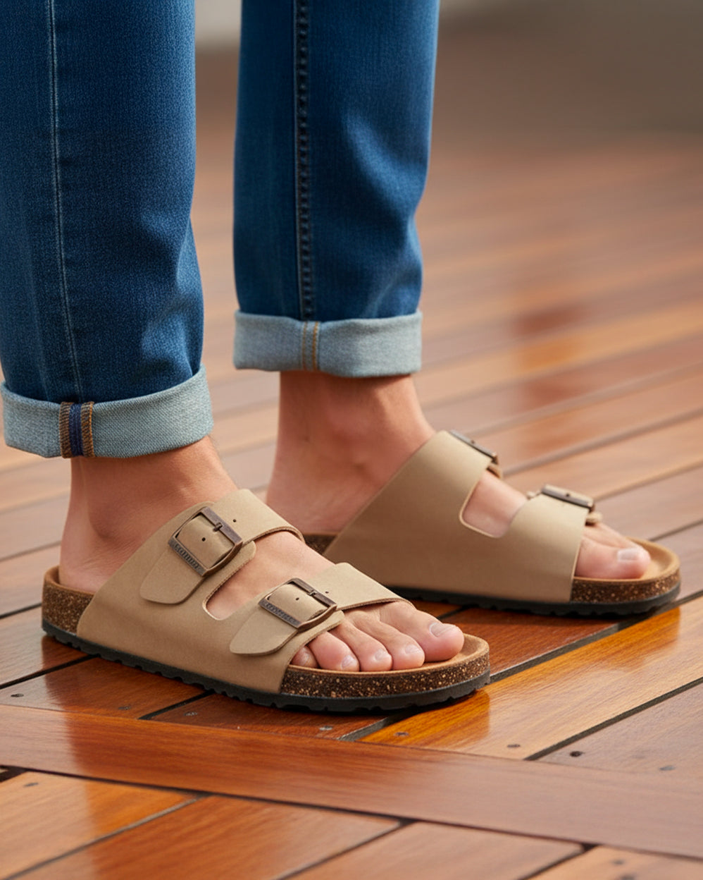 Mules claquettes Homme double bride taupe - Isotoner