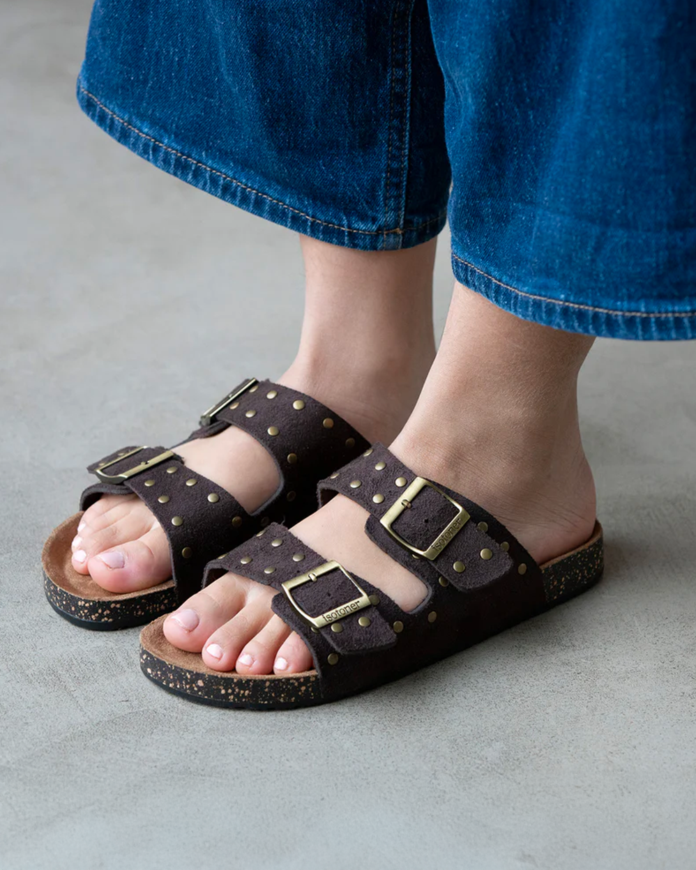 Mules sandales Femme double bride Chocolat - Isotoner
