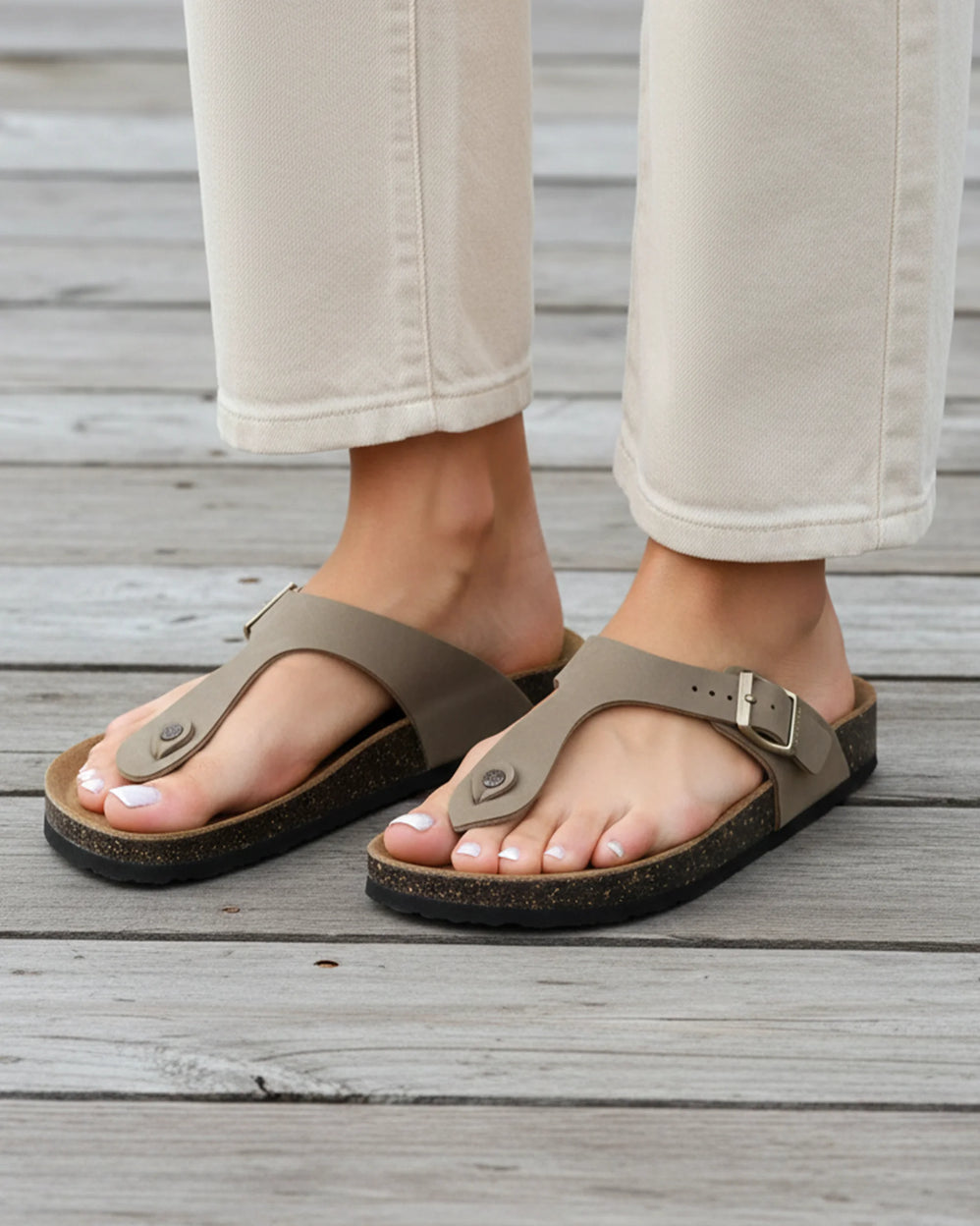Sandales Tongs Femme bride Taupe - Isotoner