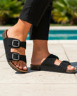 Mules Sandales Femme Double Bride Noir strass
