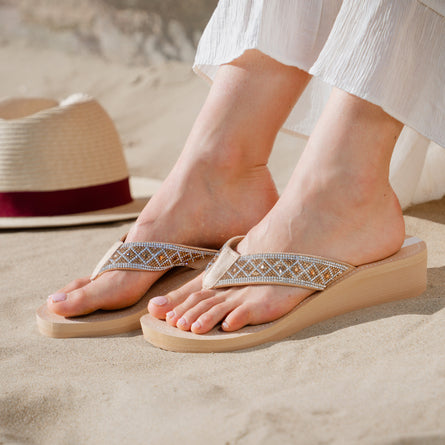 Tongs Femme talon paillettes Beige - Isotoner