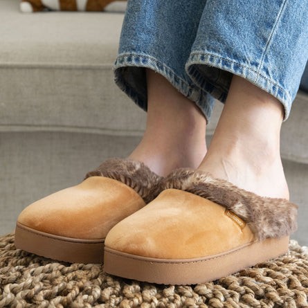 Chaussons mules Femme talon plateforme Camel - Isotoner