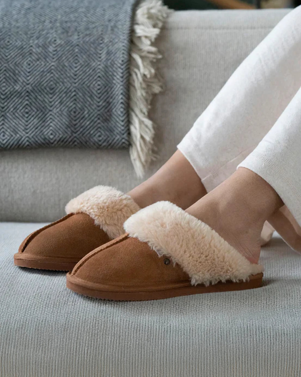 Chaussons mules fourrées Femme Camel - Isotoner