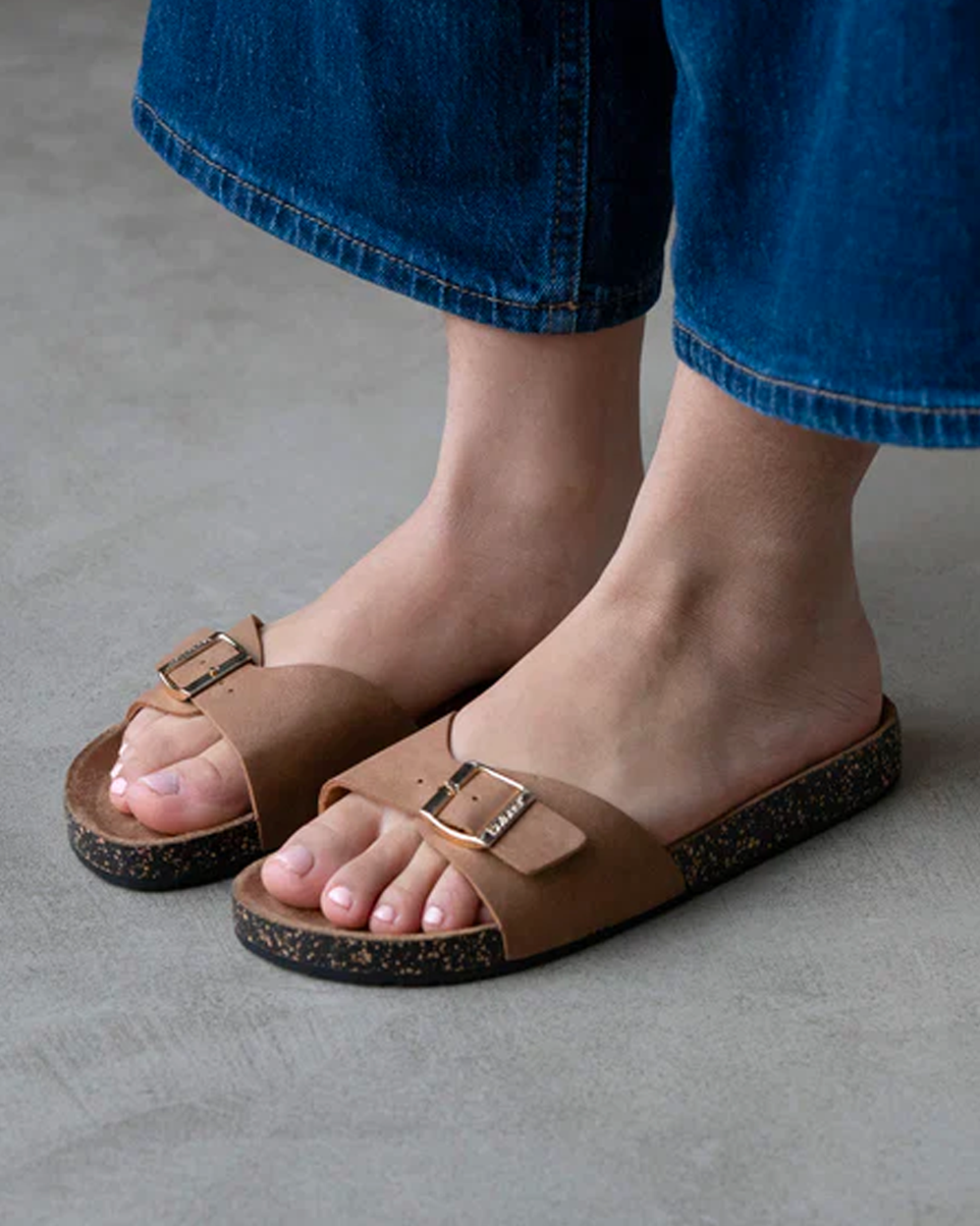 Mules Sandales Femme simple bride Taupe - Isotoner