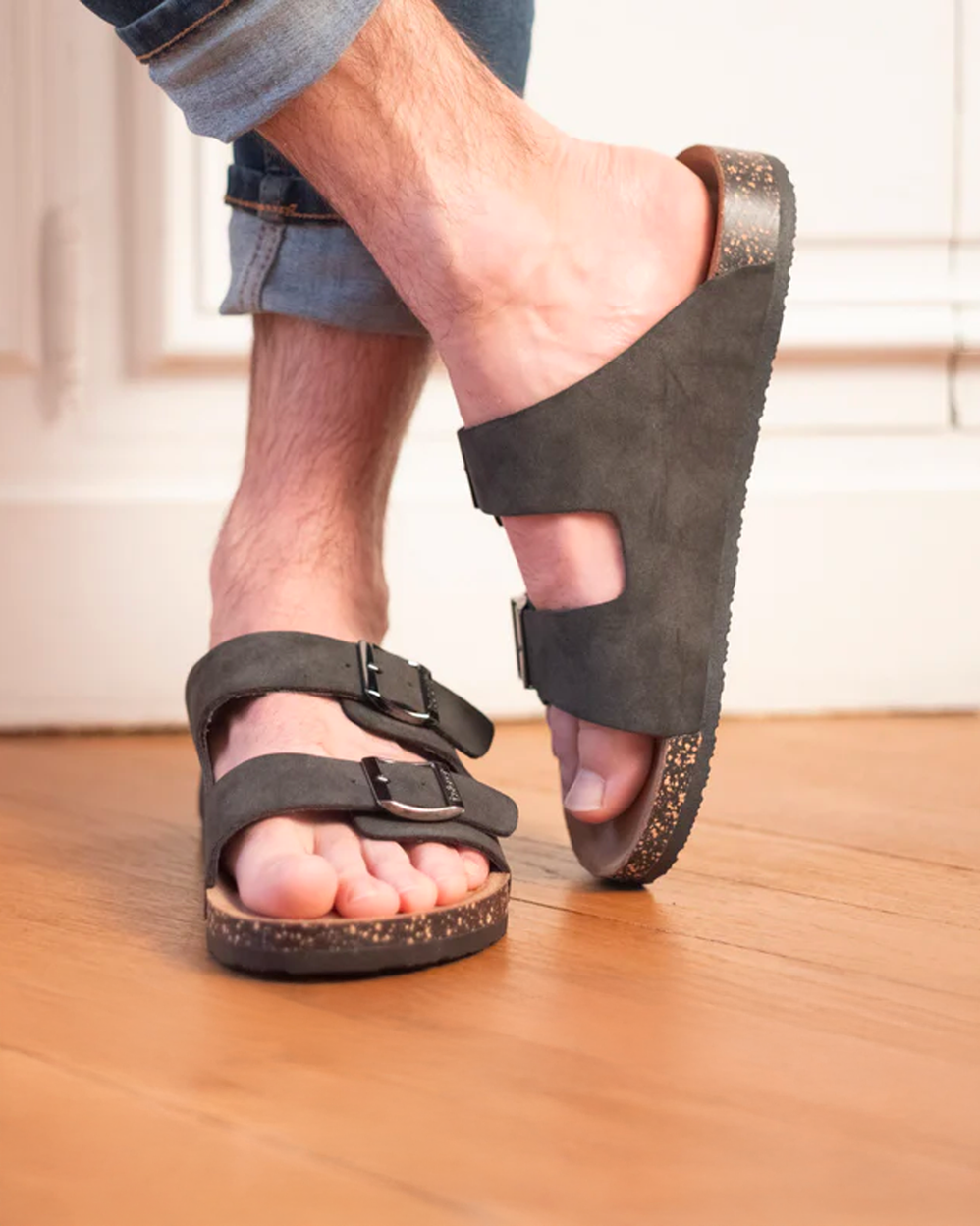 Mules sandales Homme double bride Gris - Isotoner