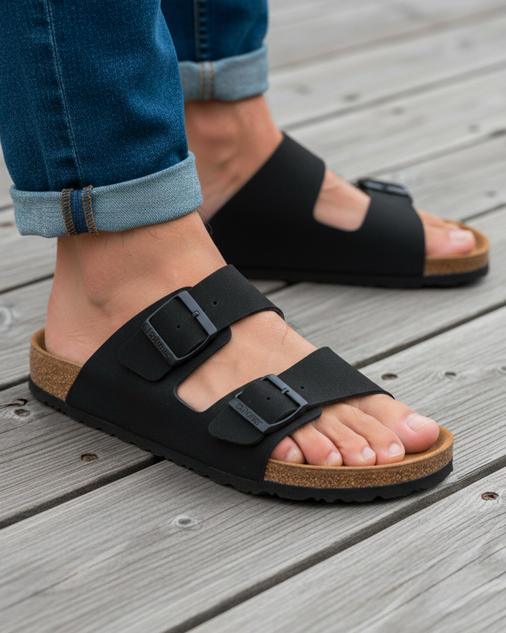 Mules sandales Homme double bride noir - Isotoner