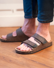 Mules sandales Homme double bride Marron