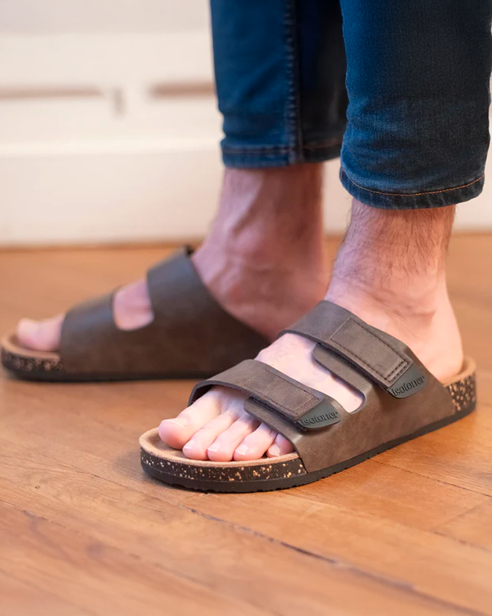 Mules sandales Homme double bride Marron - Isotoner