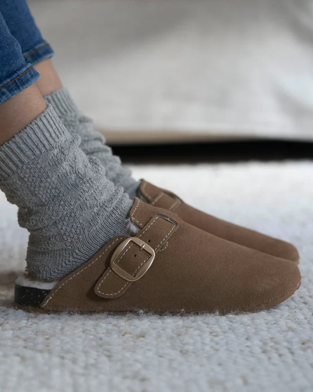 Sabots Femme Camel cuir surpiqûres blanches - Isotoner