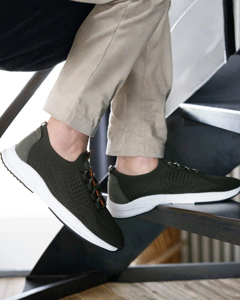Baskets Confort Homme slip-on lacets Kaki - Isotoner
