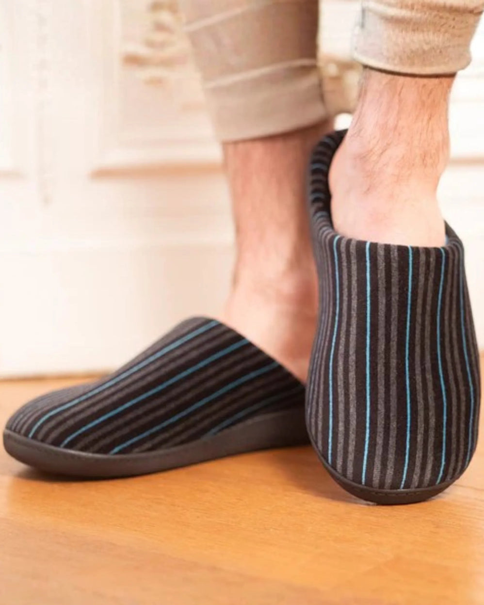 Chaussons mules Homme Rayures Bleues - Isotoner