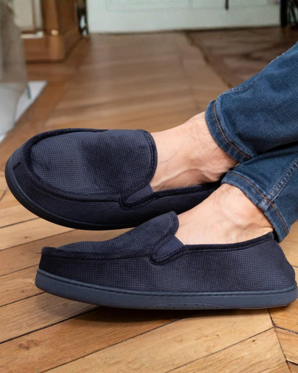 Chaussons mocassins Homme velours Marine - Isotoner