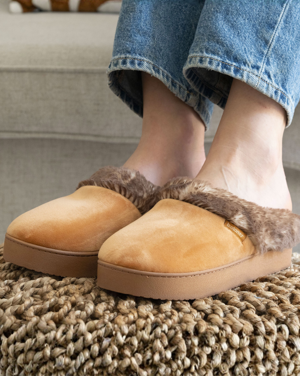 Chaussons mules Femme talon plateforme Camel - Isotoner