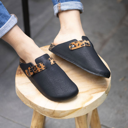 Mules Sabots Femme Noir Léopard - Isotoner