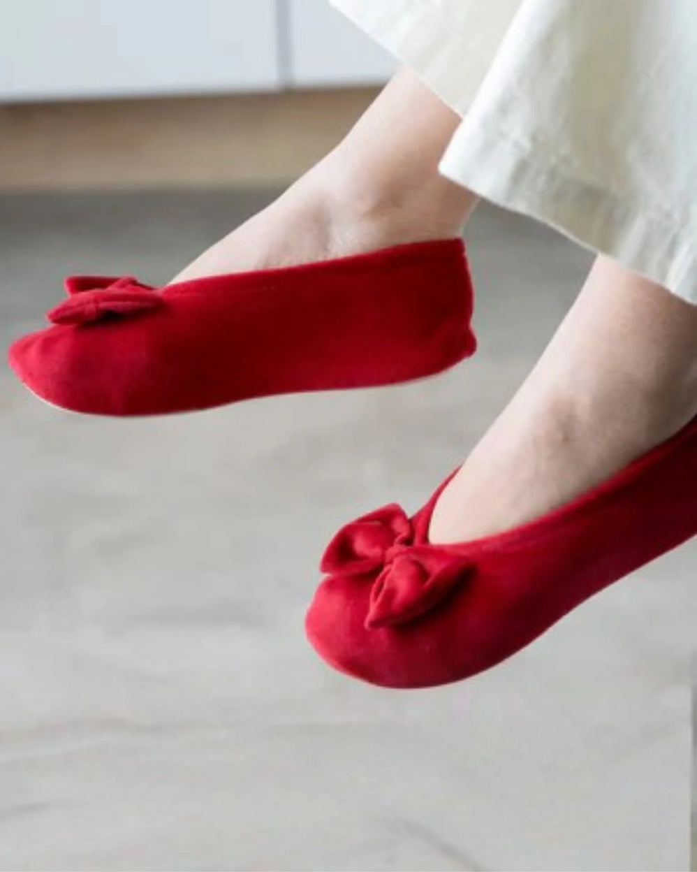 Chaussons ballerines Femme Grand Nœud Rouge - Isotoner