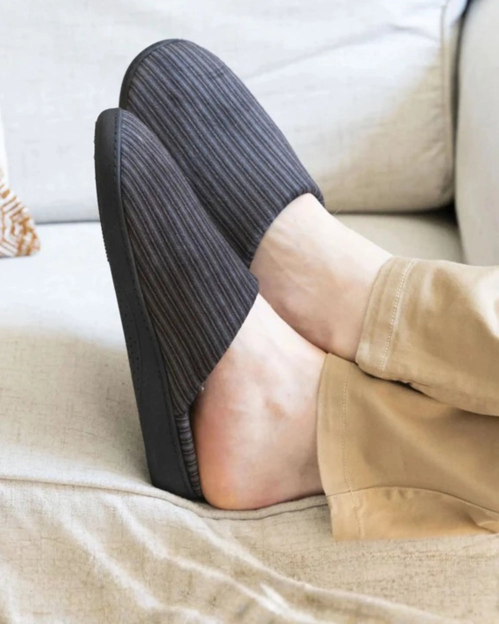 Chaussons mules Homme Rayures gris/bleu - Isotoner