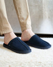 Chaussons mules Homme Cuir Marine fourrées