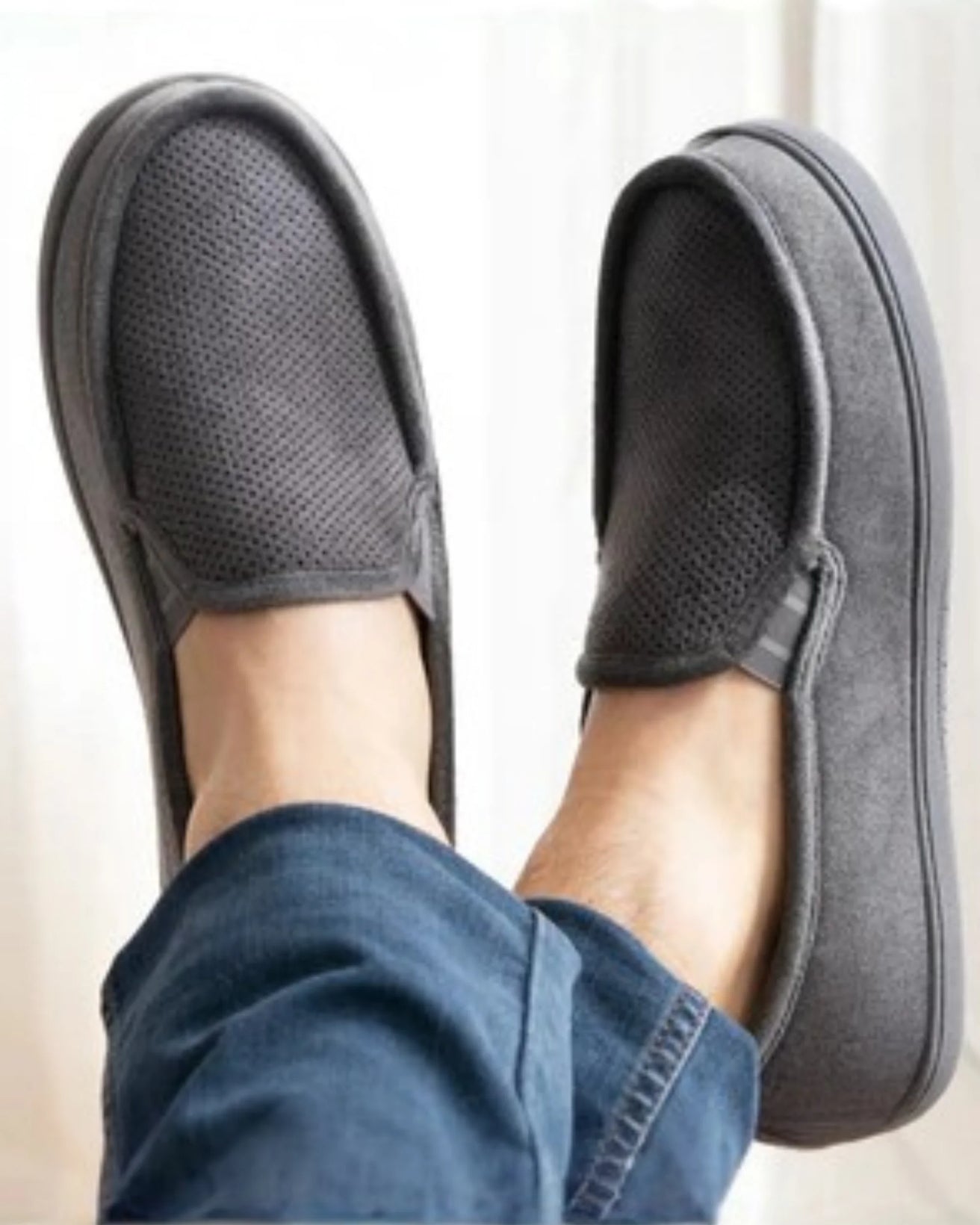 Chaussons mocassins Homme velours Gris