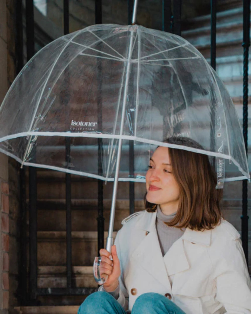Parapluie cloche transparent PVC/blanc - Isotoner