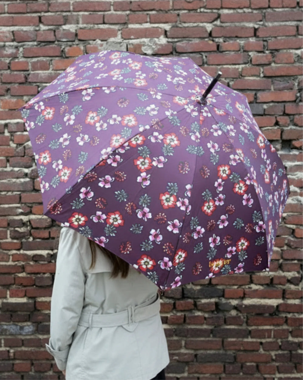 Parapluie Canne Auto Fleurs Pensées - Isotoner