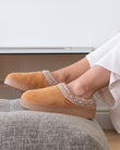 Chaussons Mules plateforme Femme Camel liseré