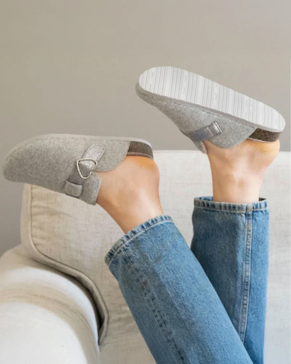 Chaussons sabots Femme Gris chiné paillettes - Isotoner