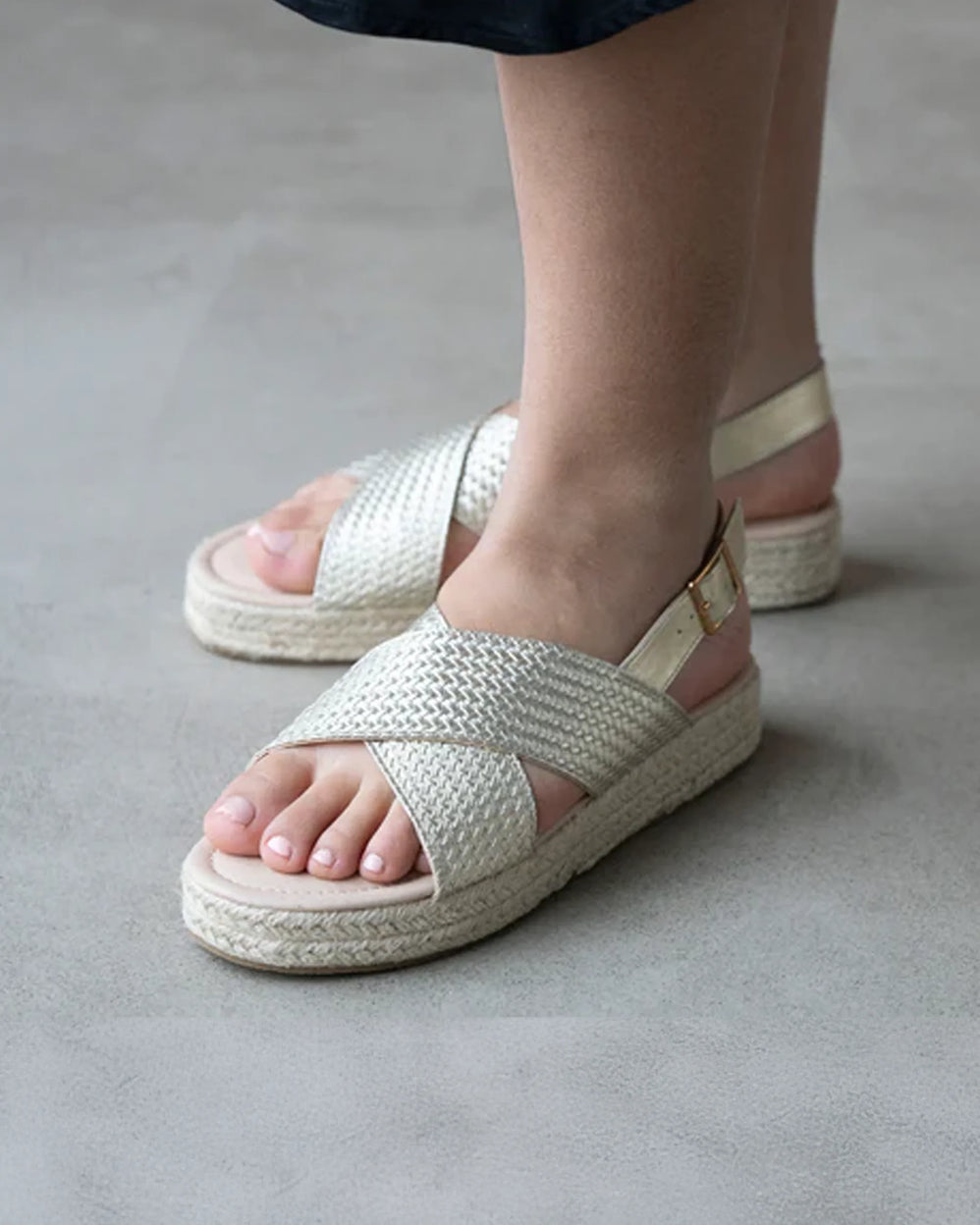 Sandales Femme brides croisées en corde Doré - Isotoner