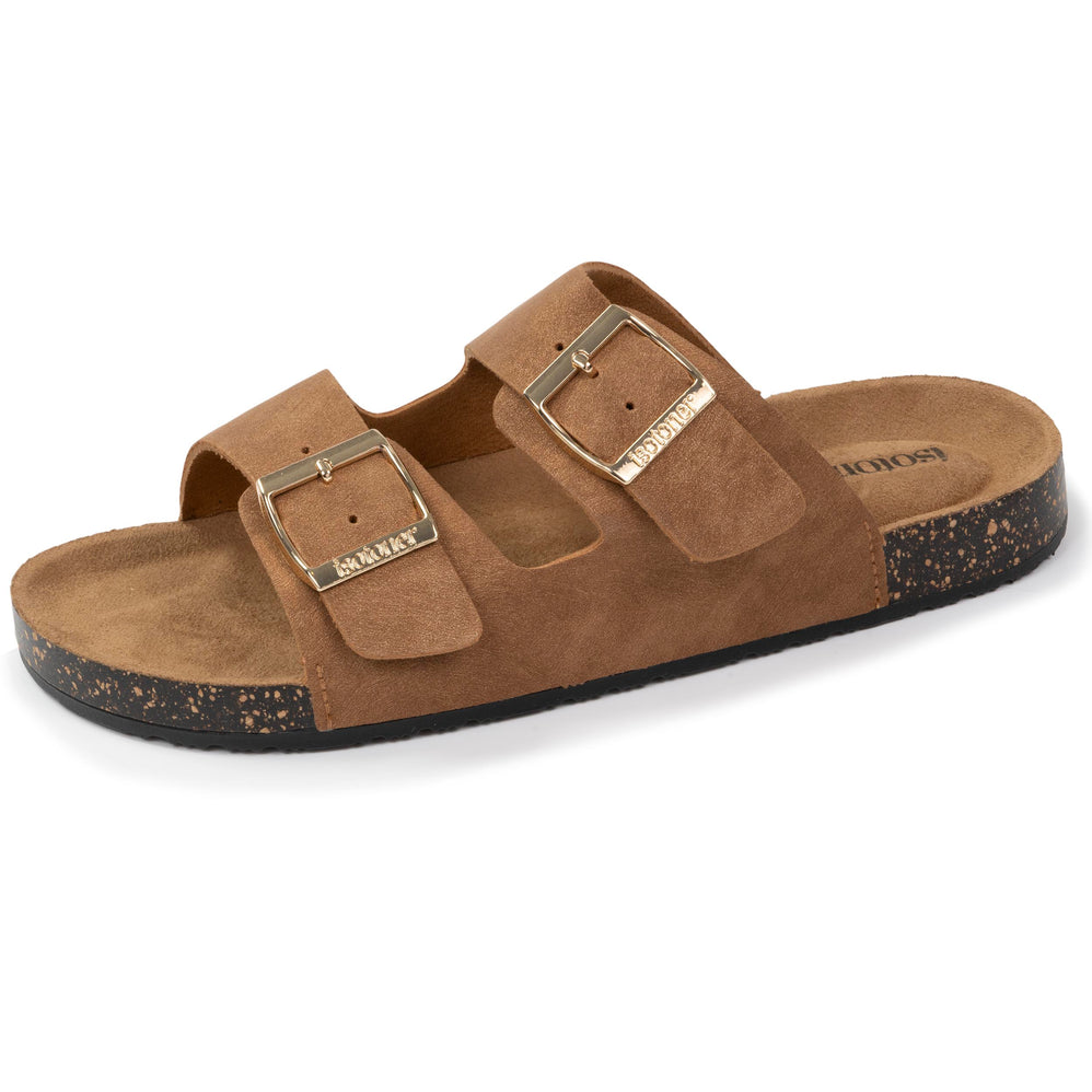 Mules sandales Femme double bride Camel - Isotoner