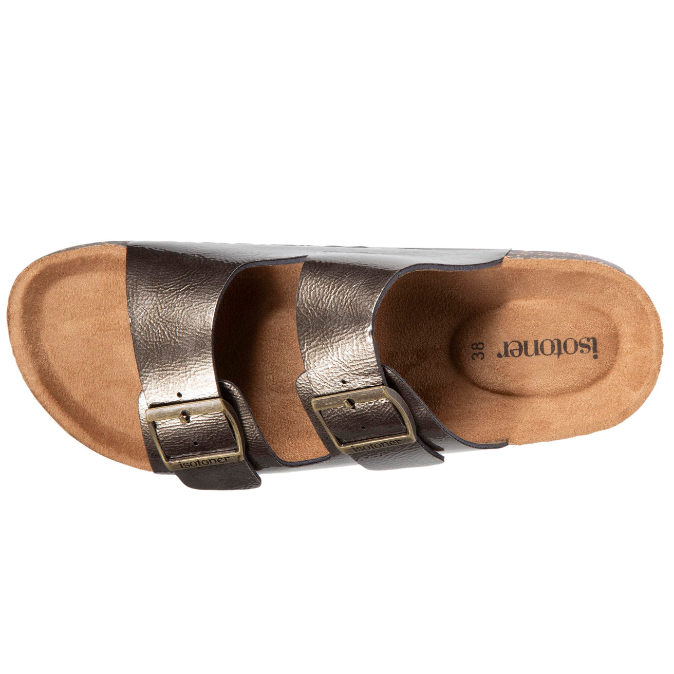 Mules sandales Femme double bride Gris métallisé