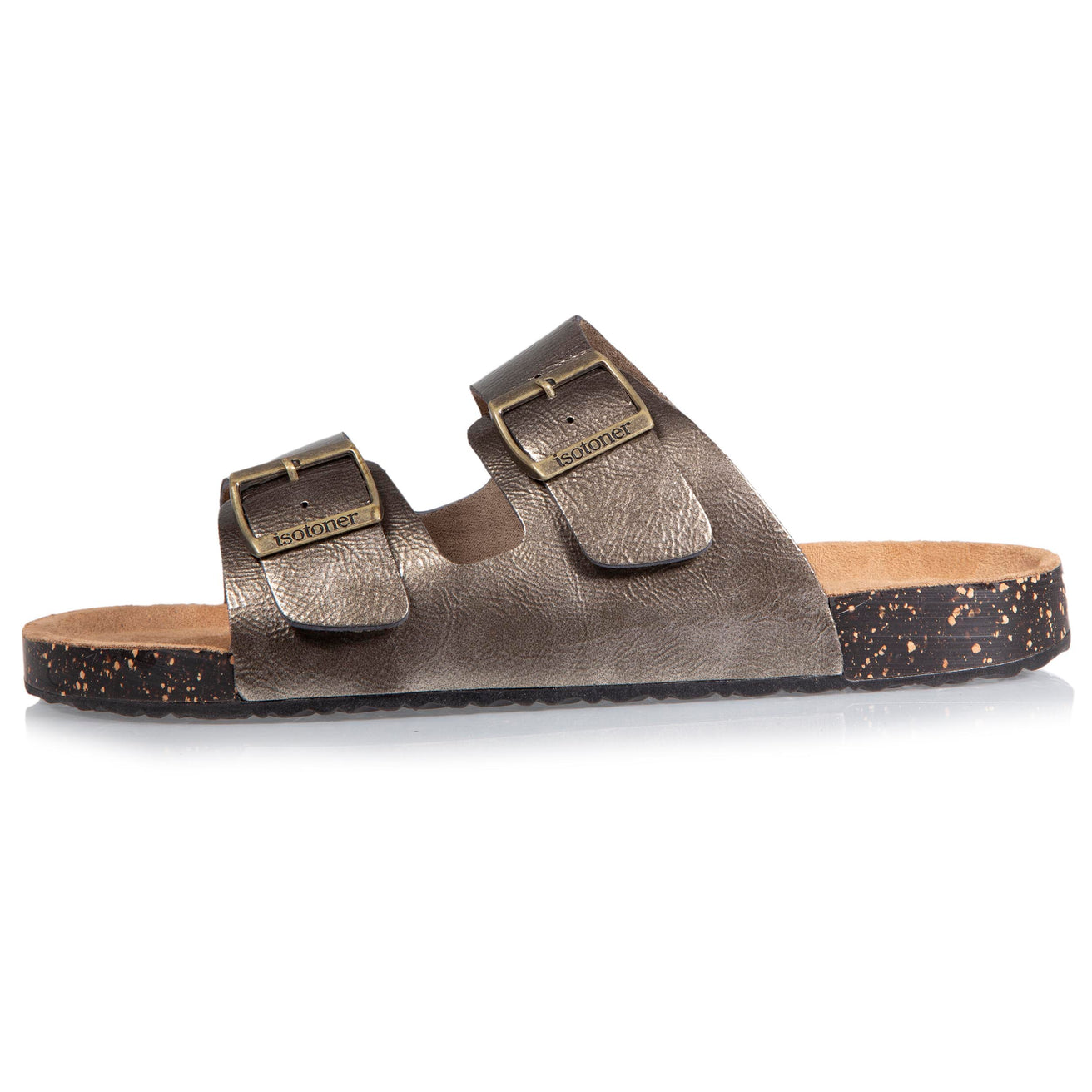 Mules sandales Femme double bride Gris métallisé