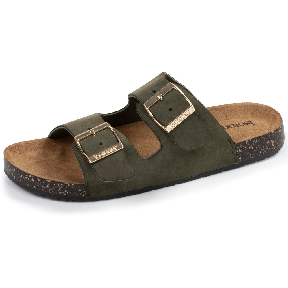 Mules sandales Femme double bride Kaki - Isotoner