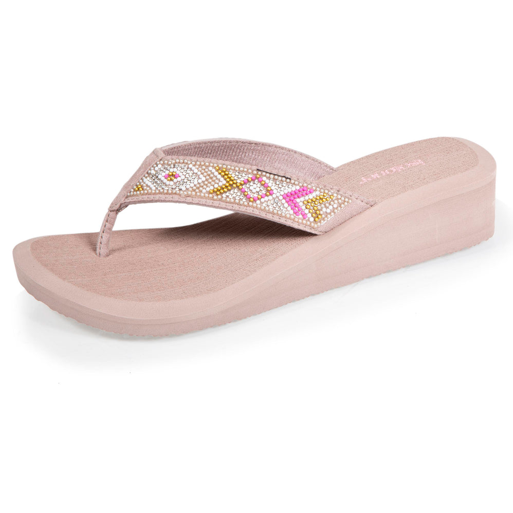 Tongs Femme perles talon Taupe - Isotoner