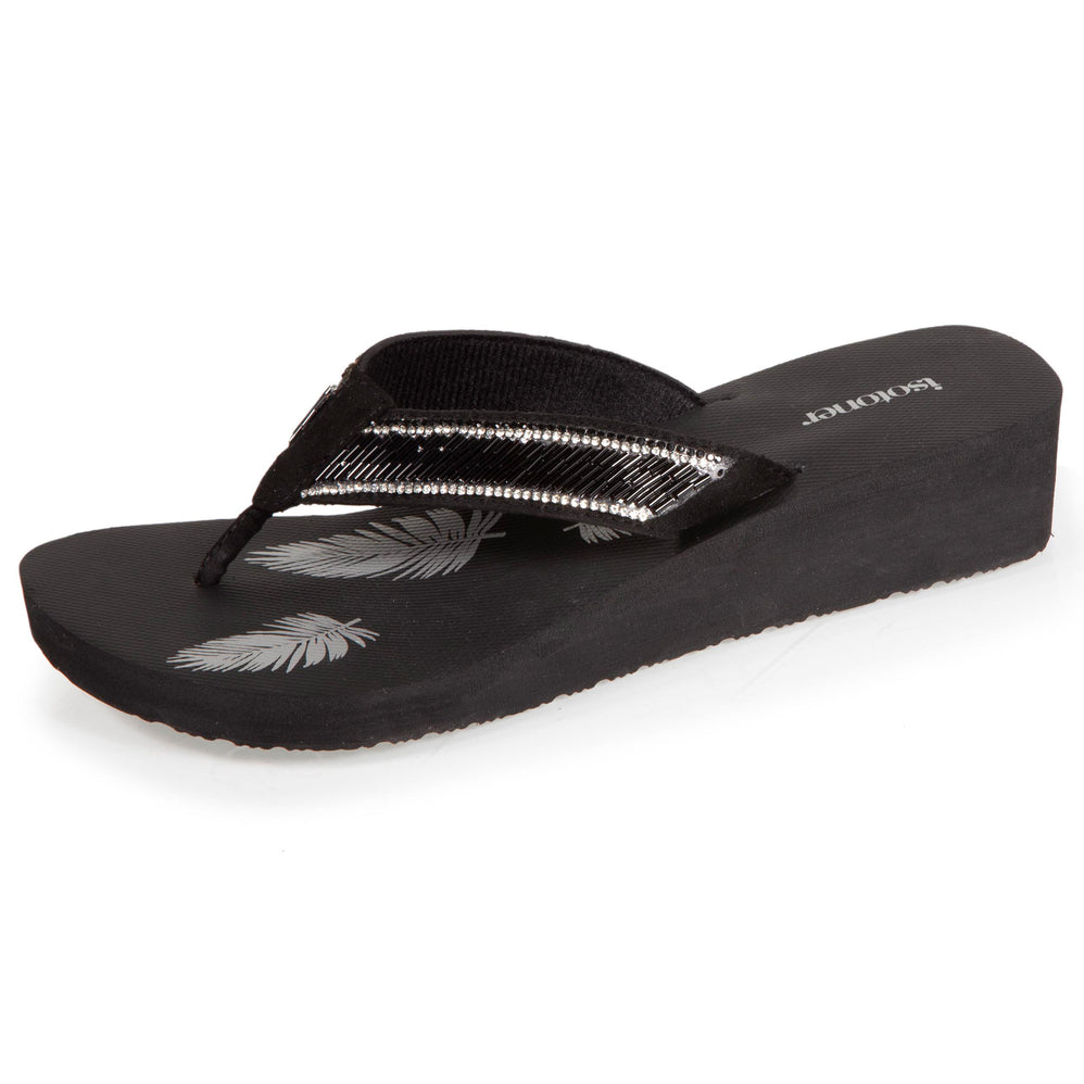 Tongs Femme perles talon Noir - Isotoner