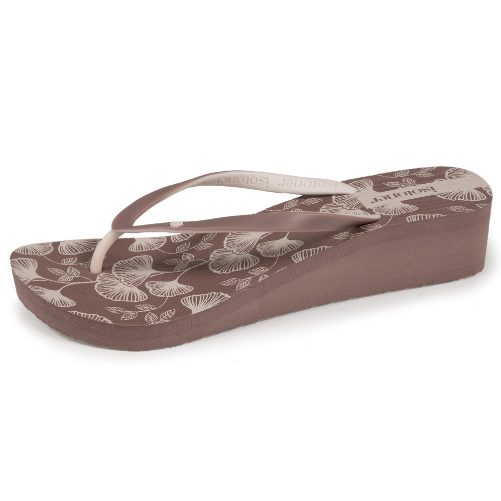 Tongs Femme talon imprimé floral Taupe - Isotoner