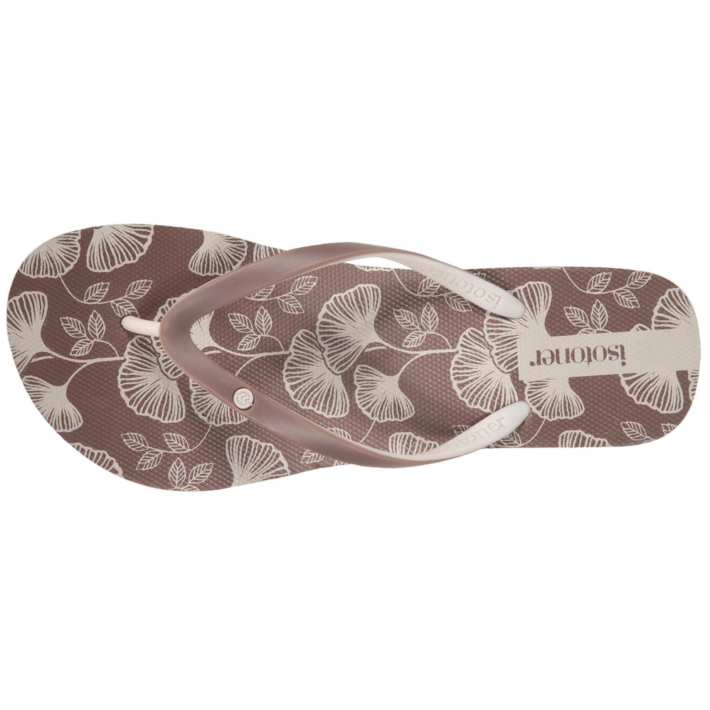Tongs Femme talon imprimé floral Taupe - Isotoner