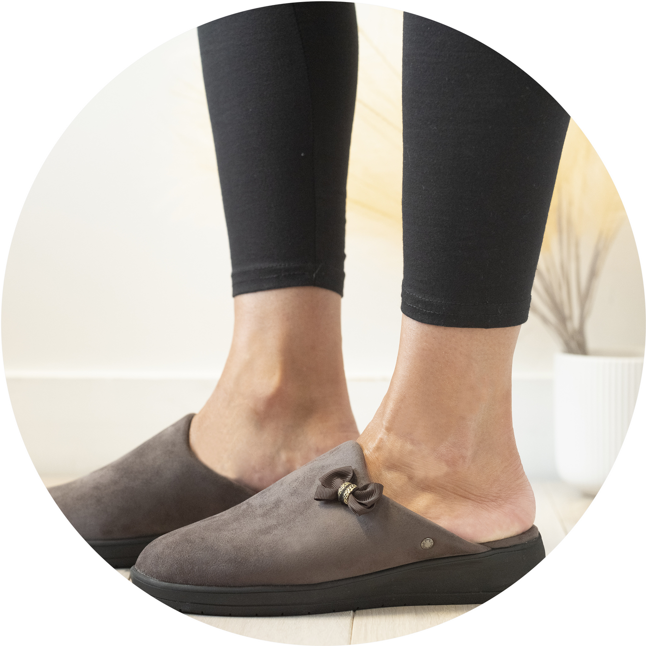 Chaussons mules Femme Talon Nœud Taupe