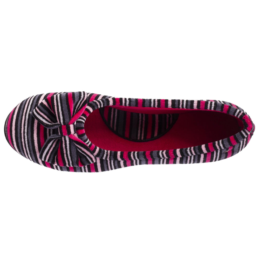 Chaussons ballerines Femme Nœud Rayures - Isotoner