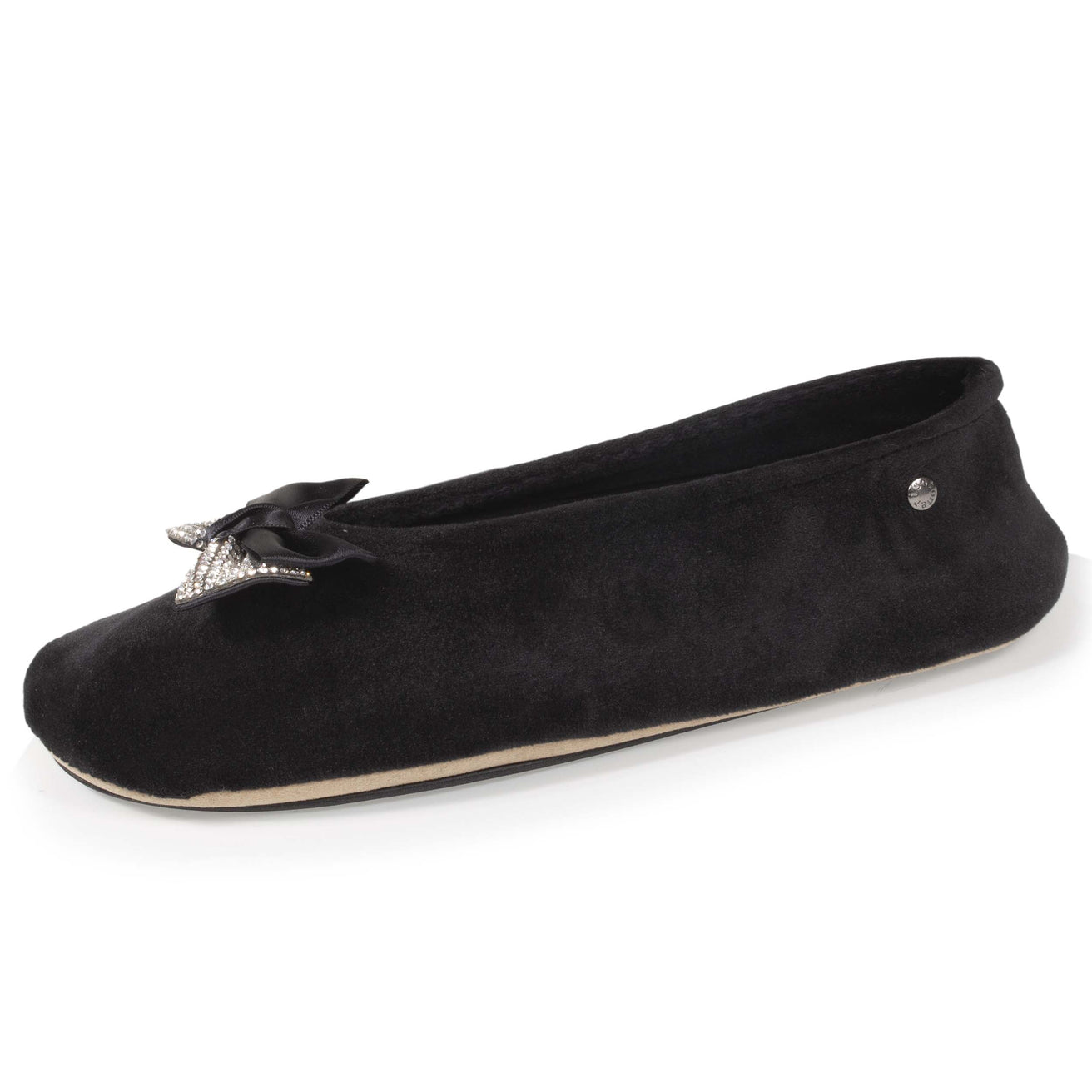 Chaussons ballerines Femme Nœud Bijou Noir