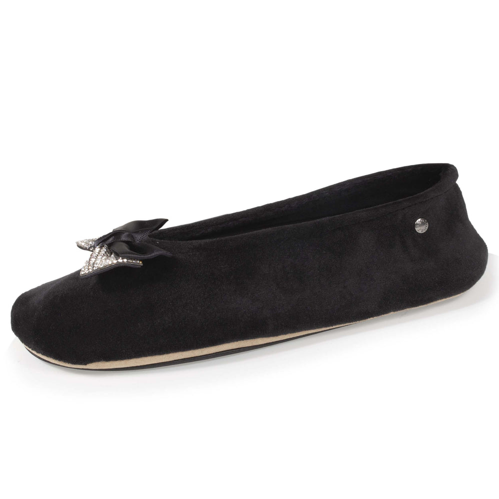 Chaussons ballerines Femme Nœud Bijou Noir - Isotoner