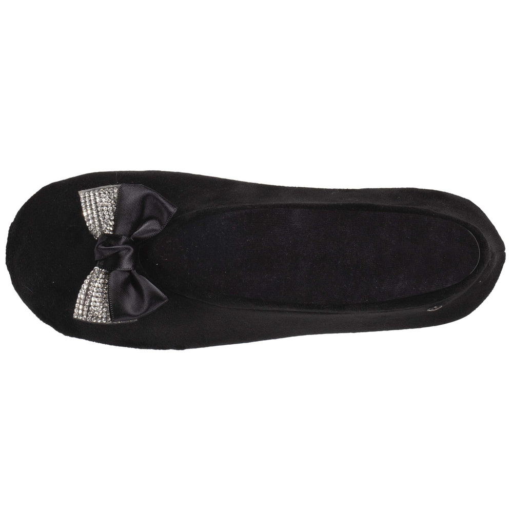 Chaussons ballerines Femme Nœud Bijou Noir - Isotoner