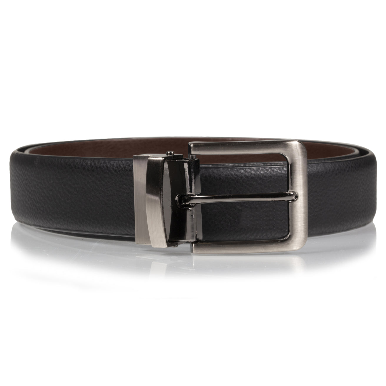 Ceinture Homme en Grainé Noir/Marron Isotoner - Main Image