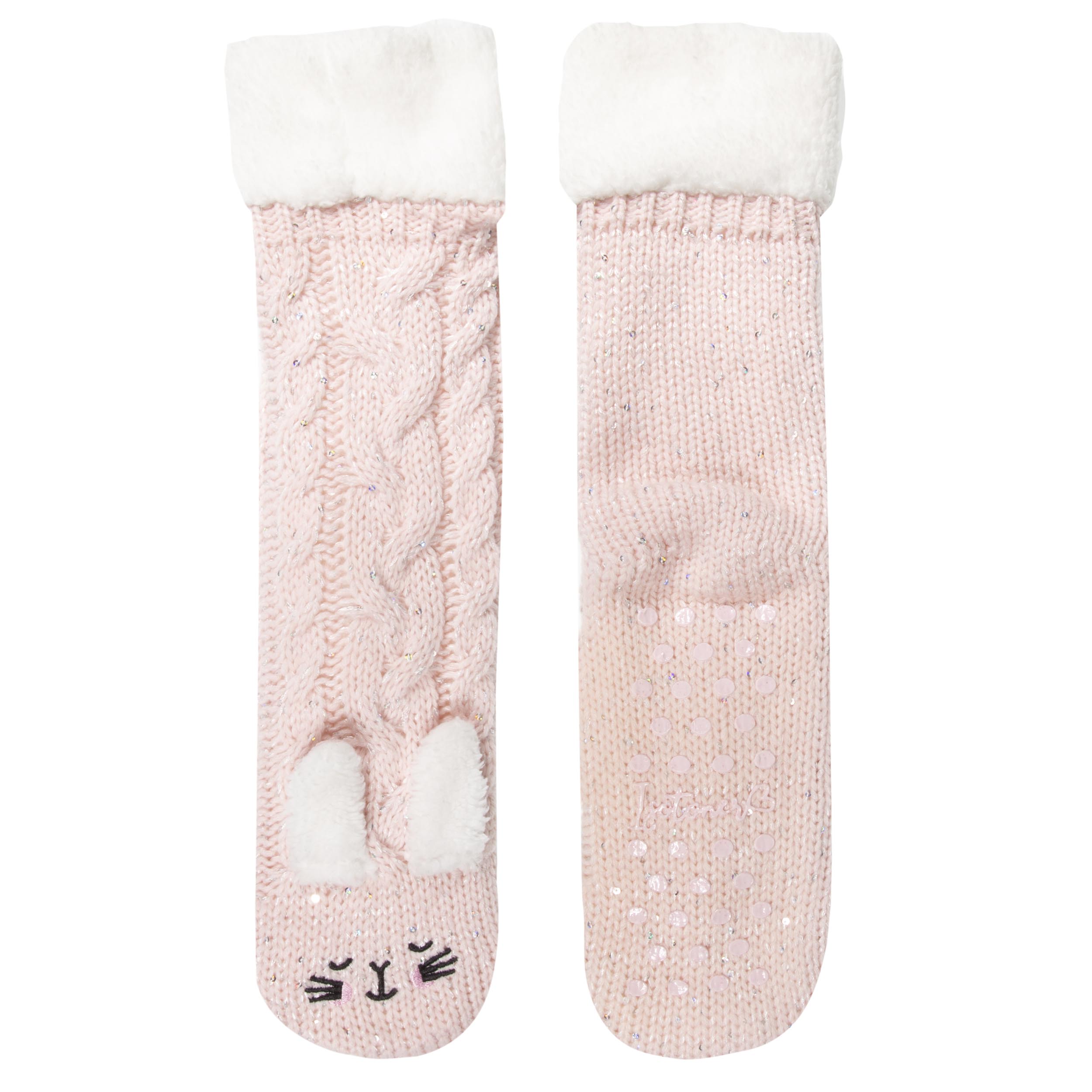 Chaussettes-chaussons D'intérieur Pour Femme - Doublure Sherpa Chaude - Semelle Antidérapante Avec Picots - Motif Chat - Lavable Machine