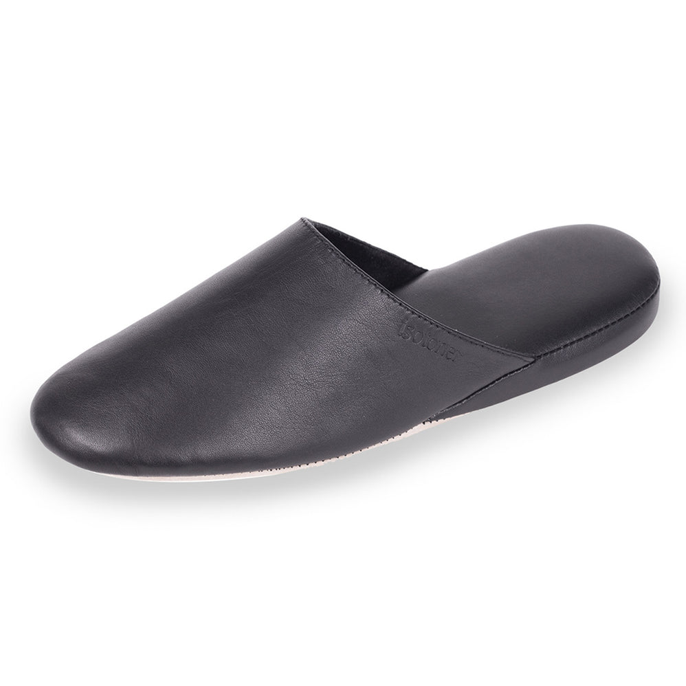 Chaussons mules en Cuir Homme Noir - Isotoner