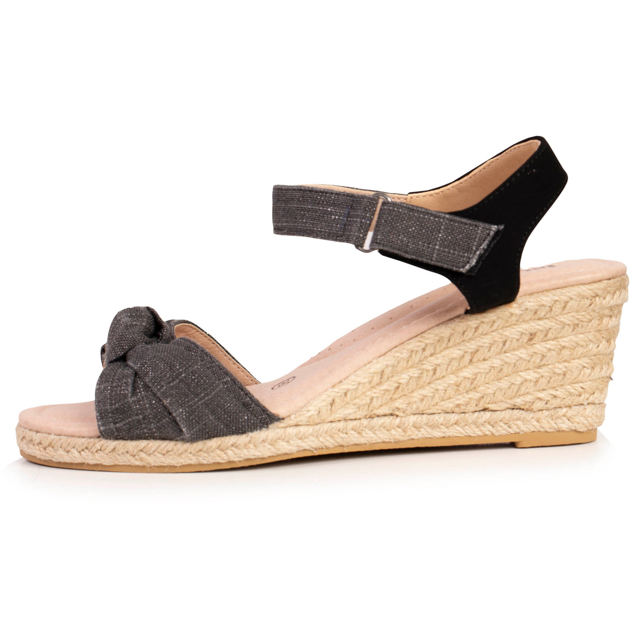 Espadrilles Femme nœud talon corde Noir